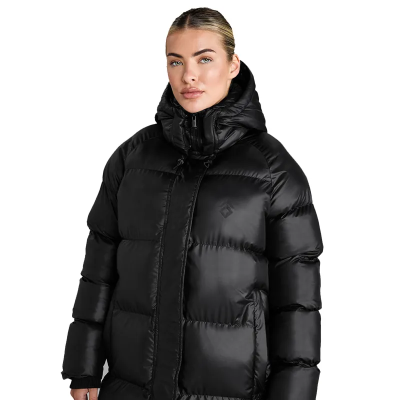 Aztec Diamond Womens Heavy Quilted Long Puffer Coat - Black-6