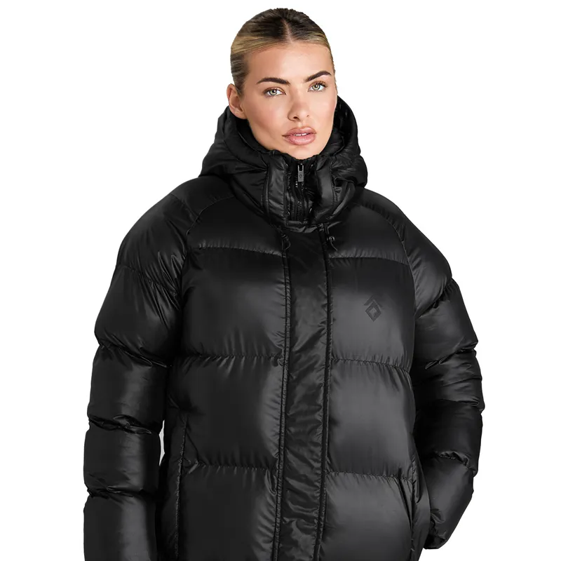 Aztec Diamond Womens Heavy Quilted Long Puffer Coat - Black-5