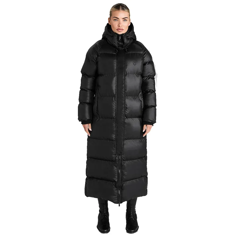 Aztec Diamond Womens Heavy Quilted Long Puffer Coat - Black