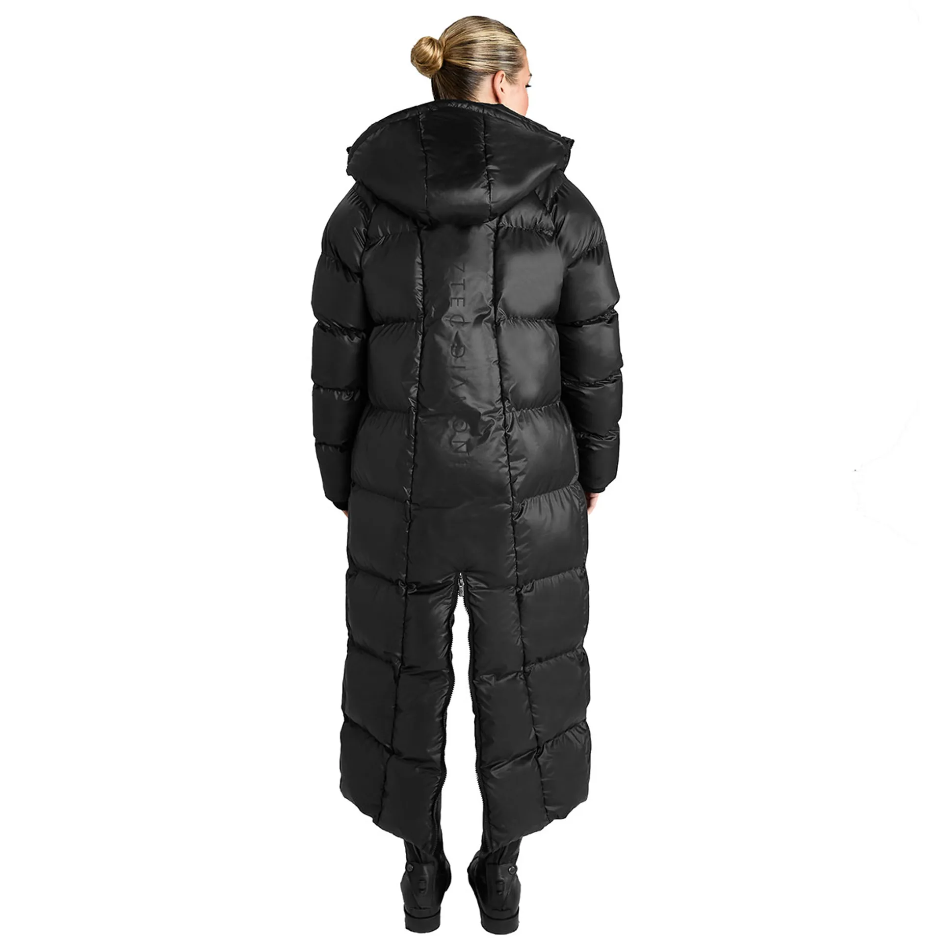 Aztec Diamond Womens Heavy Quilted Long Puffer Coat - Black