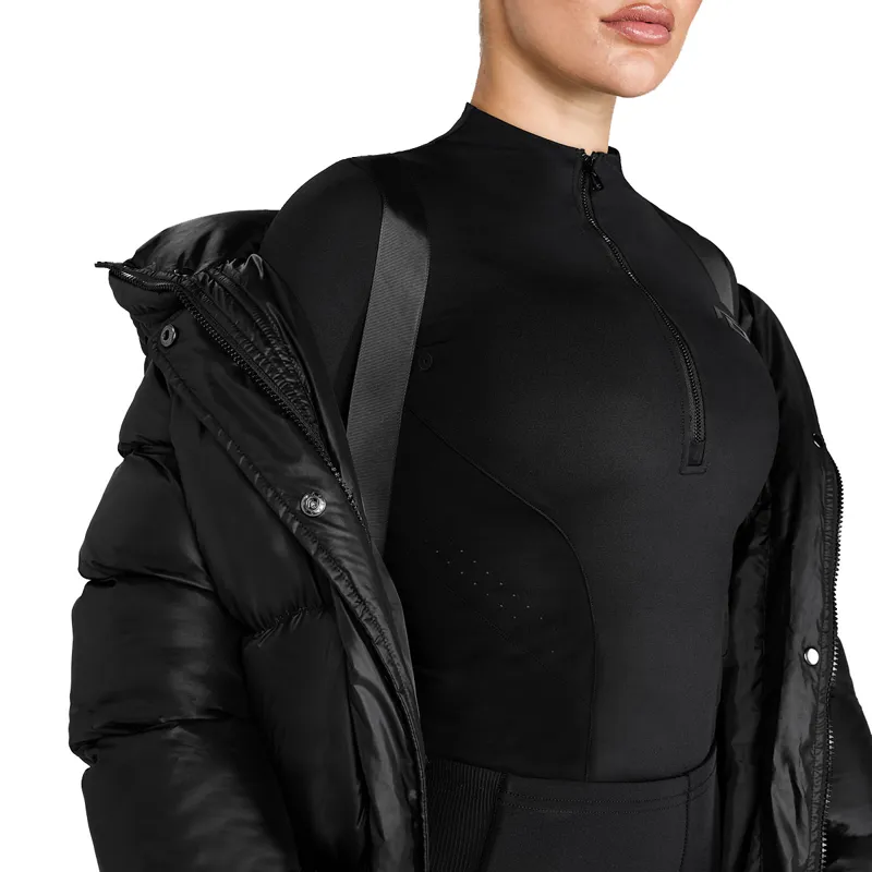 Aztec Diamond Womens Heavy Quilted Long Puffer Coat - Black-4