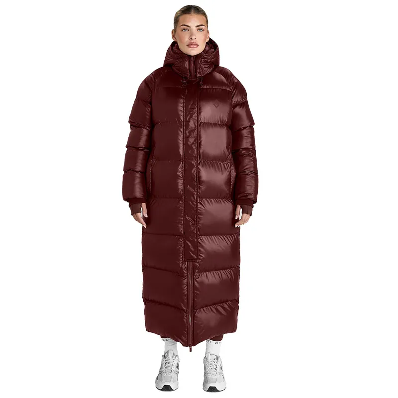 Aztec Diamond Womens Heavy Quilted Long Puffer Coat - Cherry
