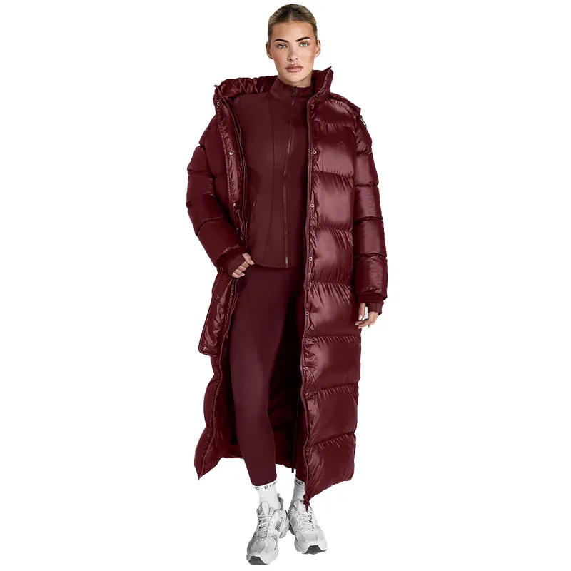 Aztec Diamond Womens Heavy Quilted Long Puffer Coat - Cherry-6