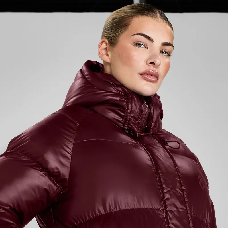 Aztec Diamond Womens Heavy Quilted Long Puffer Coat - Cherry-10