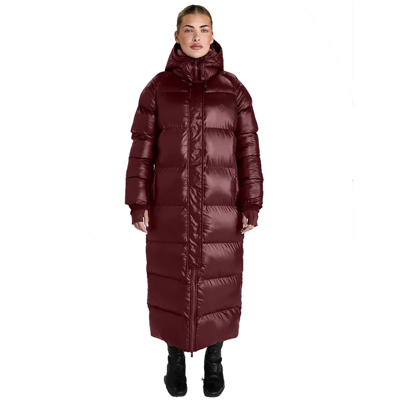 Aztec Diamond Womens Heavy Quilted Long Puffer Coat - Cherry-3