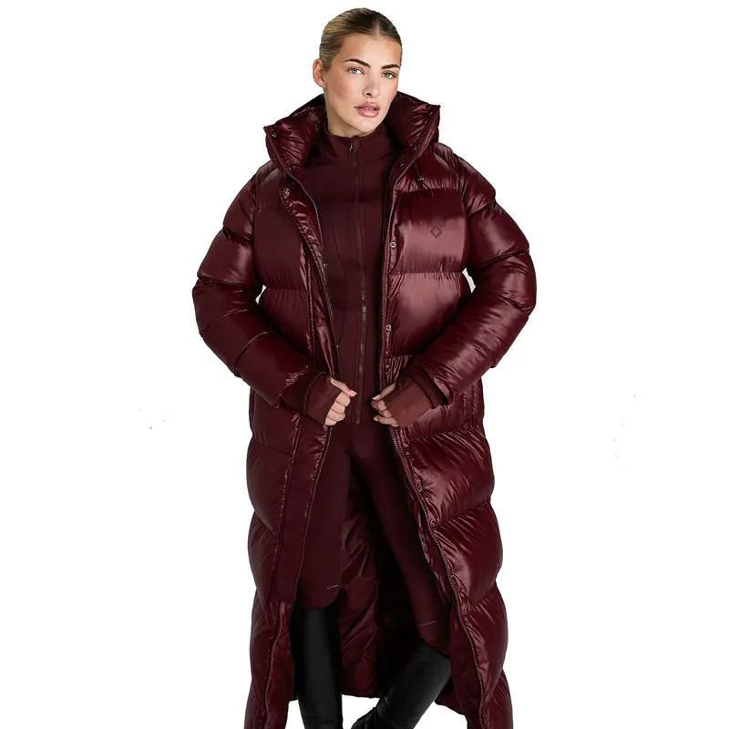 Aztec Diamond Womens Heavy Quilted Long Puffer Coat - Cherry-1