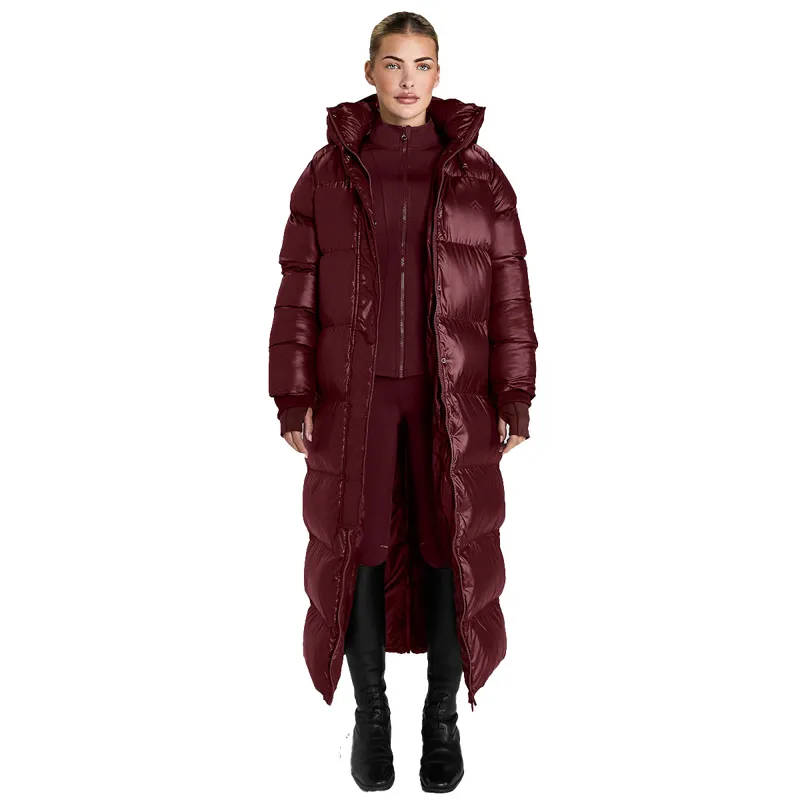 Aztec Diamond Womens Heavy Quilted Long Puffer Coat - Cherry-2