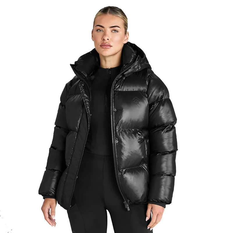 Aztec Diamond Womens Heavy Quilted Puffer Coat - Black-2