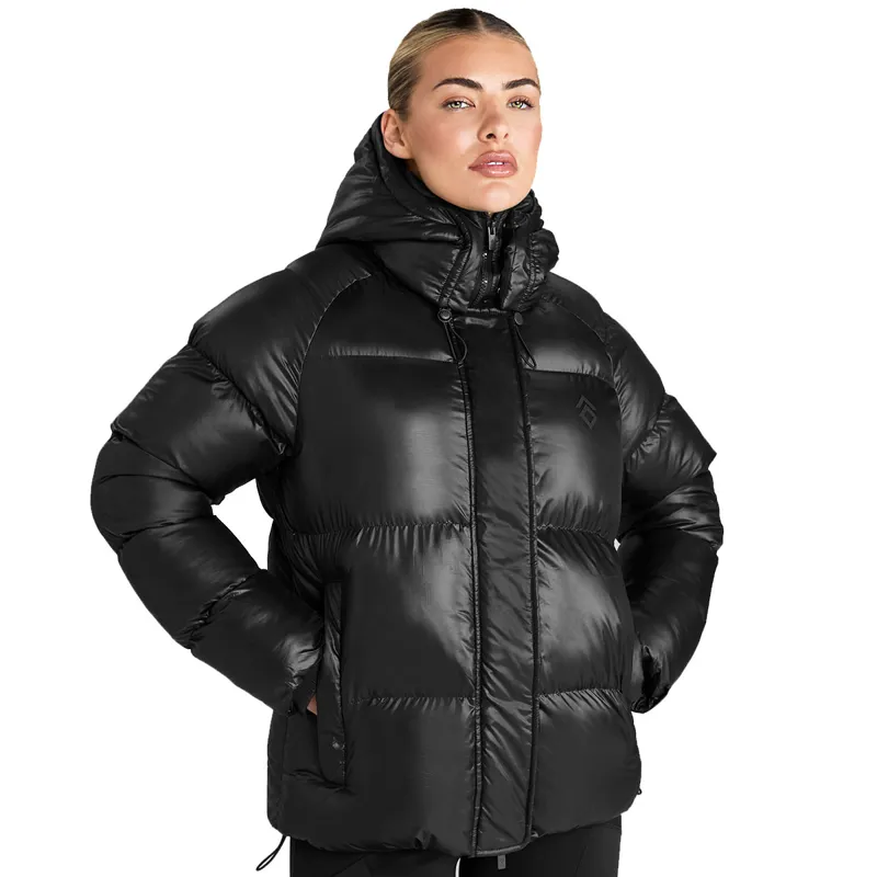 Aztec Diamond Womens Heavy Quilted Puffer Coat - Black