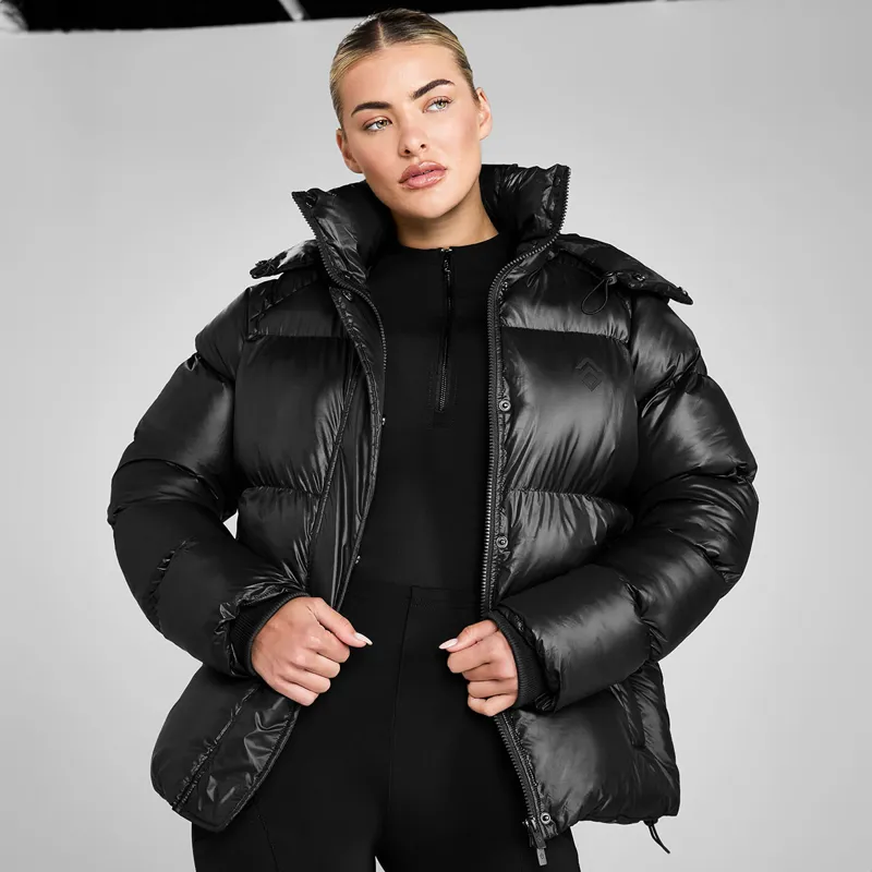 Aztec Diamond Womens Heavy Quilted Puffer Coat - Black-12