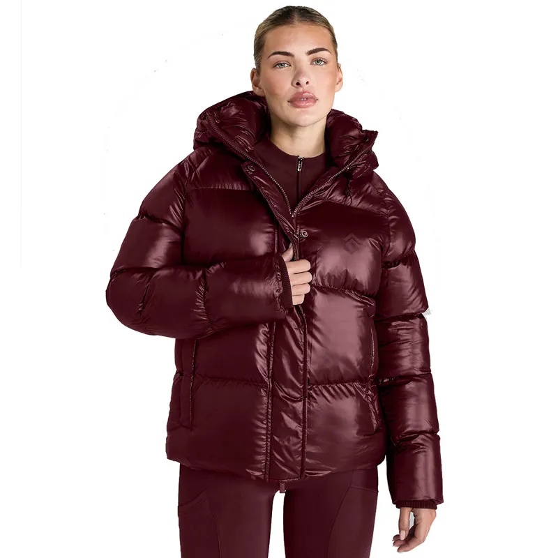 Aztec Diamond Womens Heavy Quilted Puffer Coat - Cherry