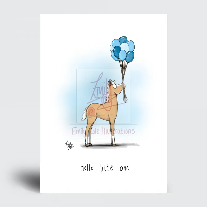 Emily Cole New Baby Card - Blue Hello Little One