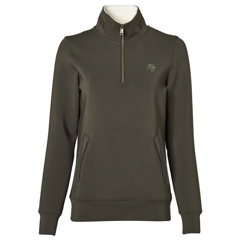 Holland Cooper Henley Training Womens Quarter Zip - Dark Olive-3