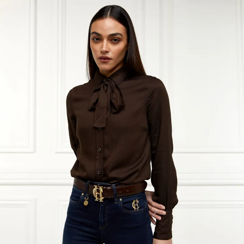 Holland Cooper Heritage Ladies Shirt - Tobacco Herringbone-3