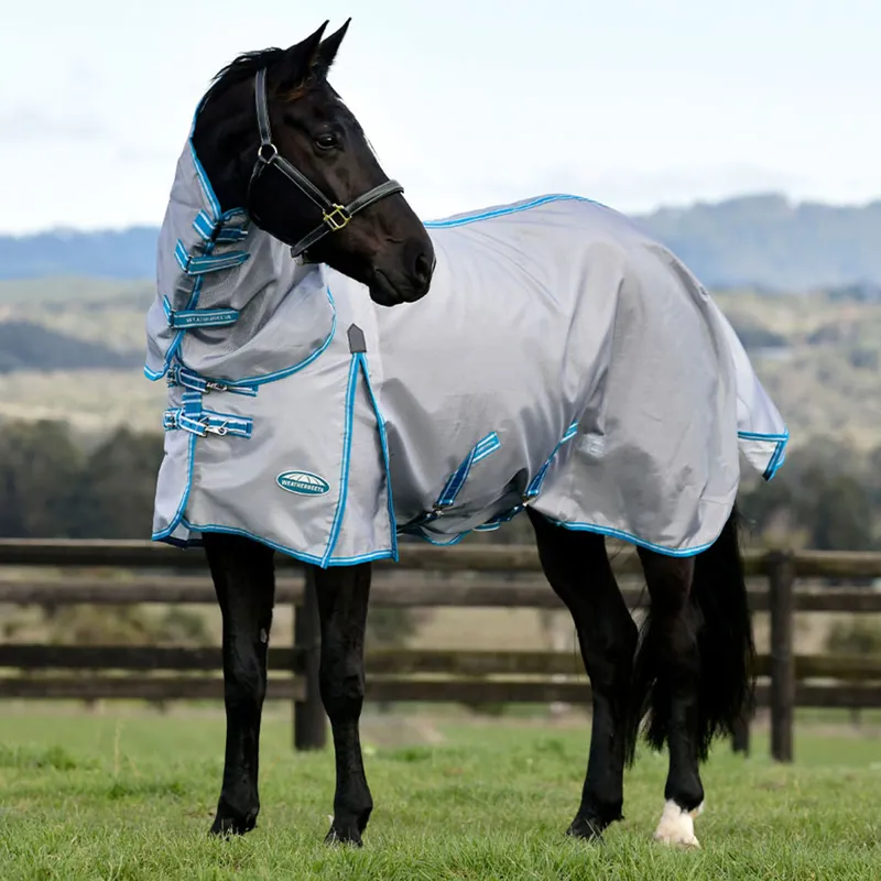 WeatherBeeta ComFiTec Hexi Shield Combo Neck Fly Rug - Silver/Teal-1