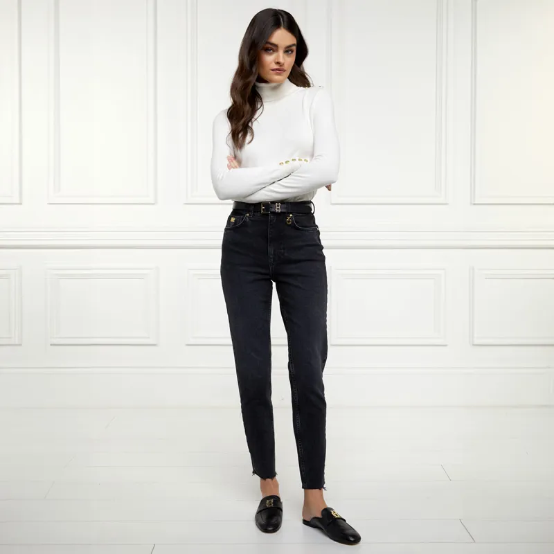 Holland Cooper High Rise Womens Slim Jeans - Washed Black-3