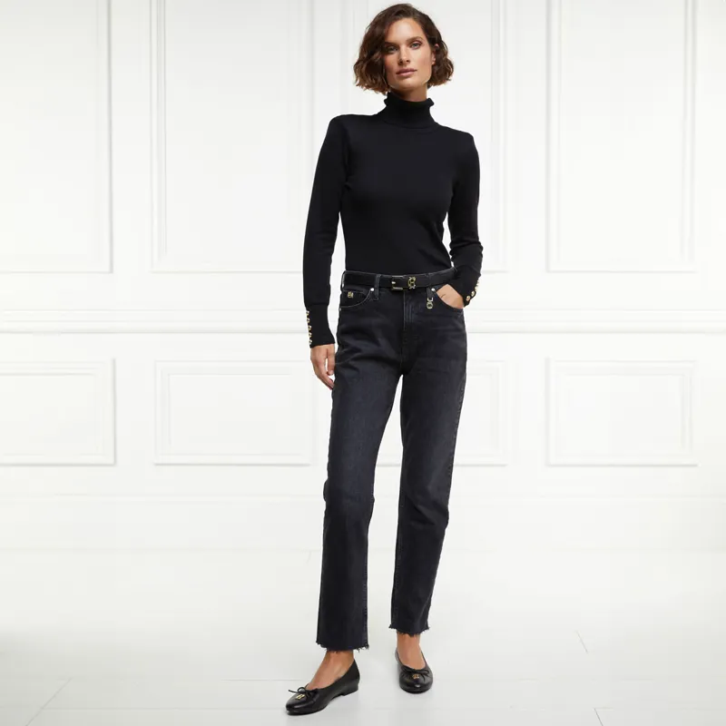 Holland Cooper High Rise Womens Slim Jeans - Washed Black-7