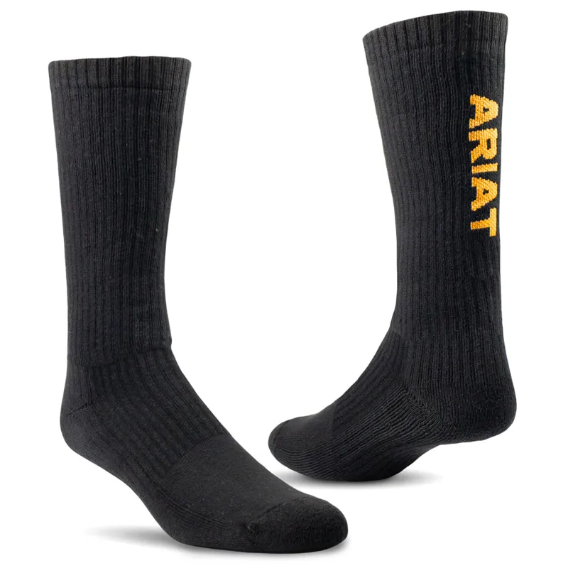 Ariat Premium Ringspun Cotton Mid Calf Work Socks 3 Pack - Black