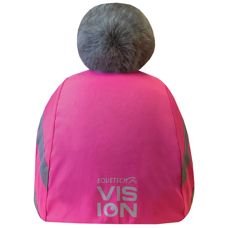 Equetech Vision Hi-Vis Luxury Pom Pom Junior Hat Silk - Pink-1