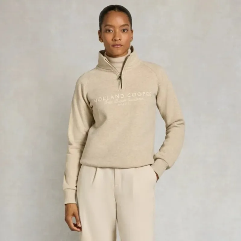 Holland Cooper Sporting Goods Henley Womens Quarter Zip Jumper - Oatmeal Marl