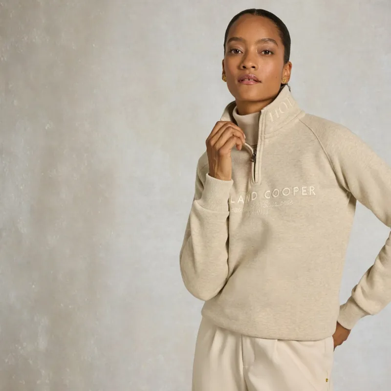 Holland Cooper Sporting Goods Henley Womens Quarter Zip Jumper - Oatmeal Marl-2