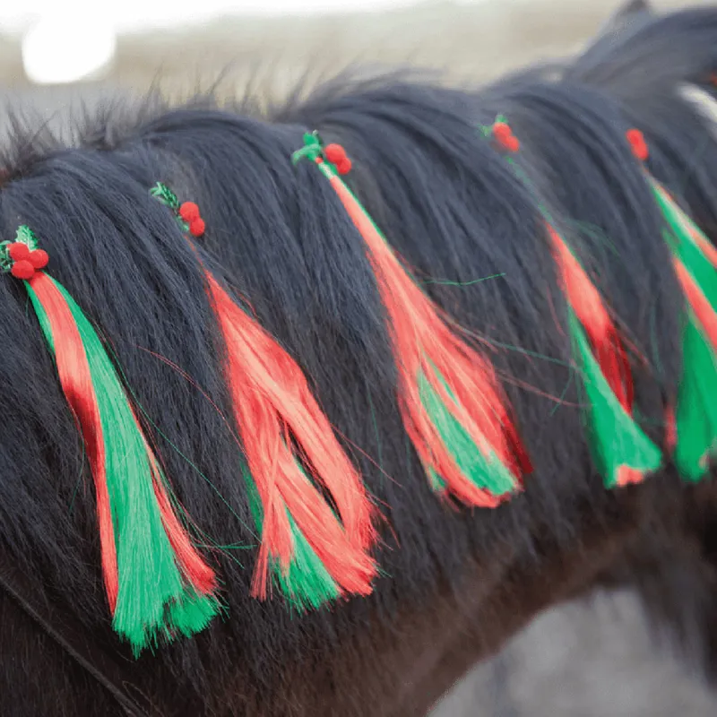 Equetech Christmas Mane Tassels 5 Pack - Holly-1