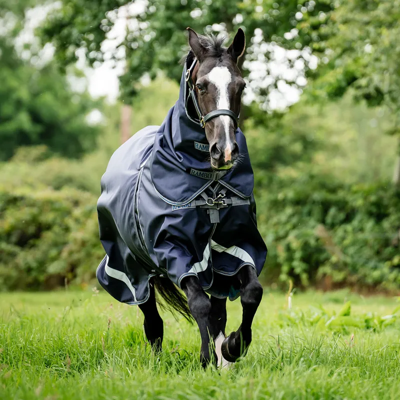 Rambo Optimo 0g Turnout Rug with 200g Liner - Navy/Thunderstorm Grey-1