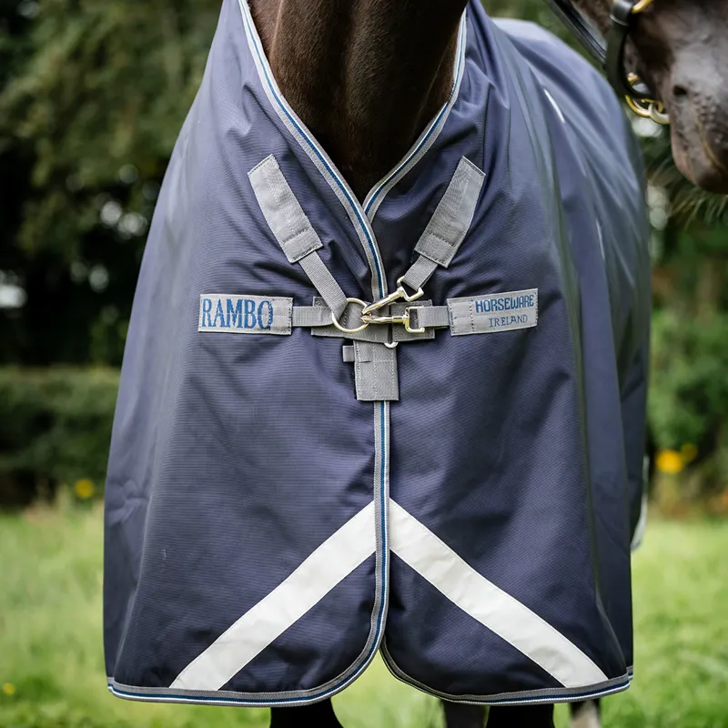 Rambo Optimo 0g Turnout Rug with 200g Liner - Navy/Thunderstorm Grey-2