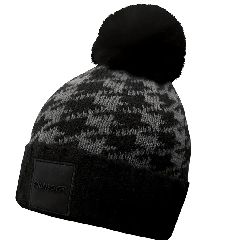 Equetech Houndstooth Knit Beanie Hat - Black/Grey-1