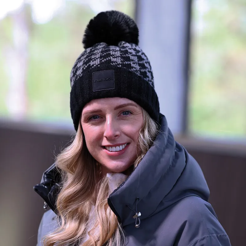 Equetech Houndstooth Knit Beanie Hat - Black/Grey