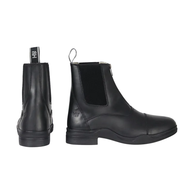 Hy Equestrian Fleece Lined Wax Leather Zip Jodhpur Boots - Black -1