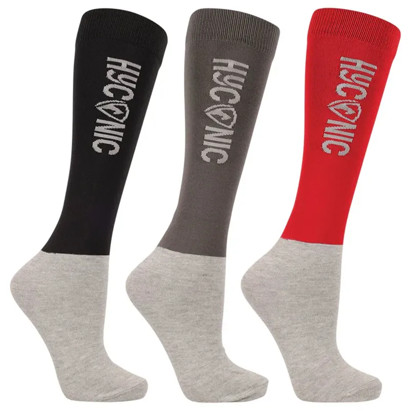 HyCONIC 3 Pack Tall Adults Riding Socks - Red/Black