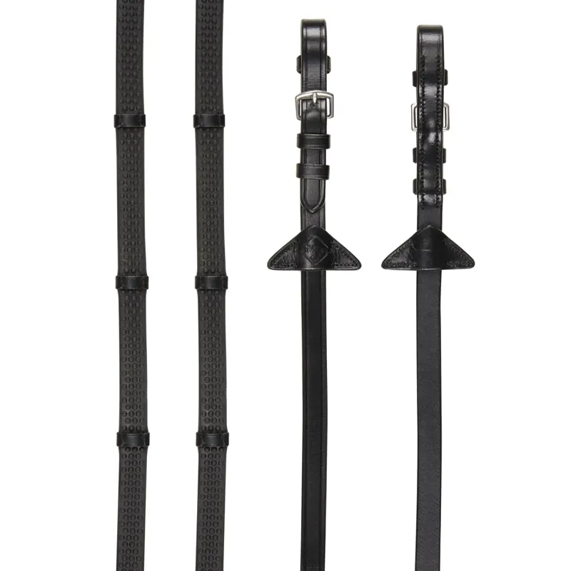 LeMieux Soft Rubber Reins with Stoppers - Black/Silver