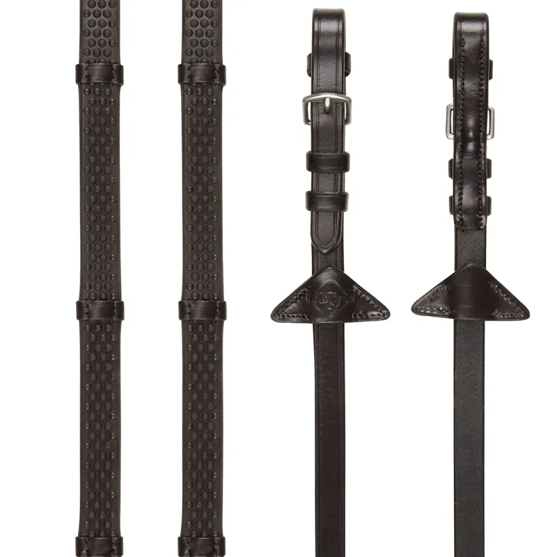 LeMieux Soft Rubber Reins with Stoppers - Brown/Silver