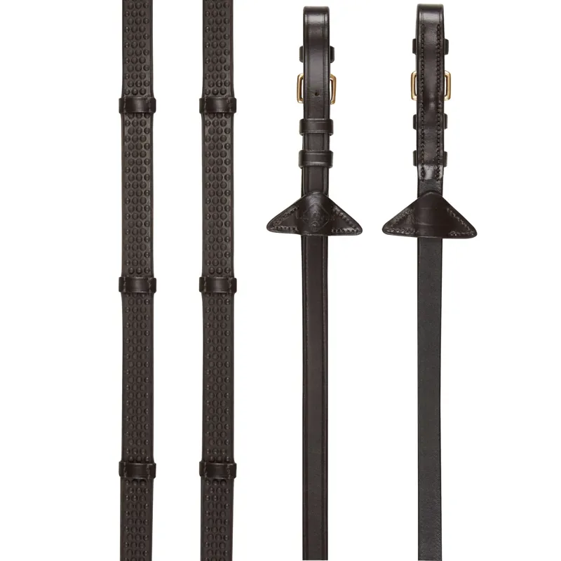 LeMieux Soft Rubber Reins with Stoppers - Brown/Brass