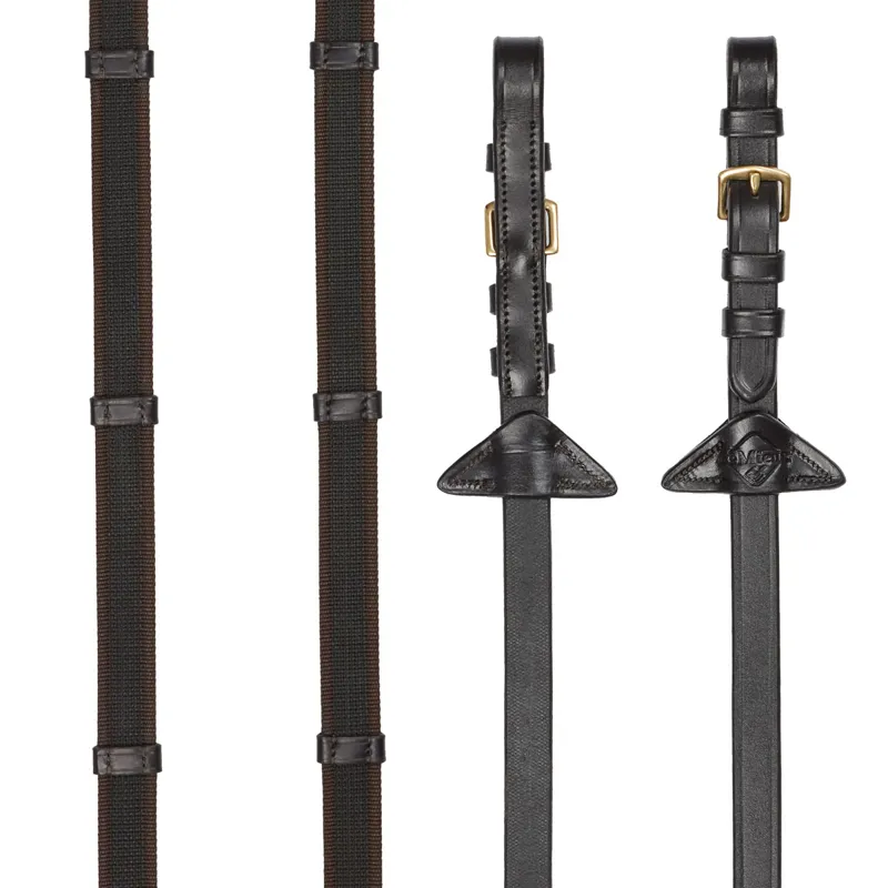 LeMieux Rubber Grip Continental Reins - Brown/Brass