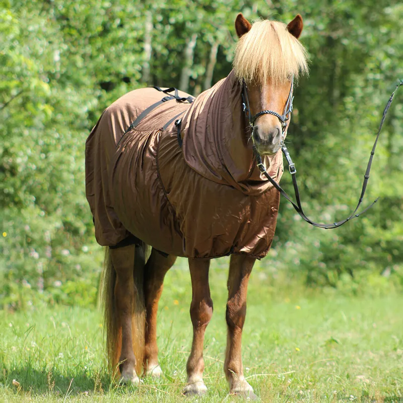 QHP Icelandic Sweet-Itch Combo Neck Fly Rug - Brown-1