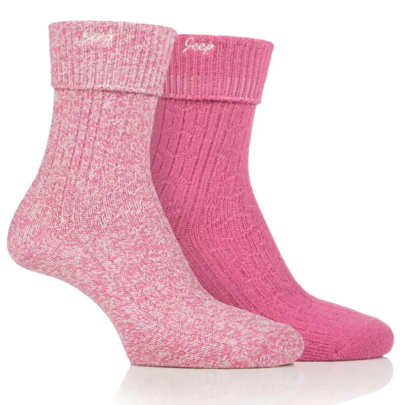 Jeep Super Soft Brushed Womens Boot Socks - Cerise/Cream