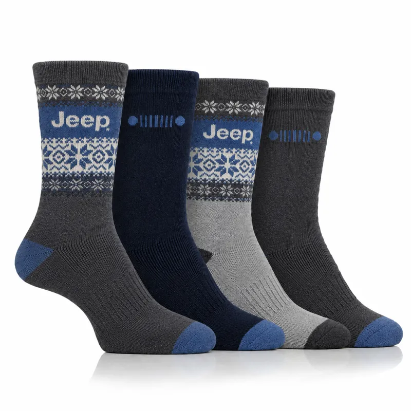 Jeep Performance Mens Gift Box Socks 4 Pack - Grey/Blue