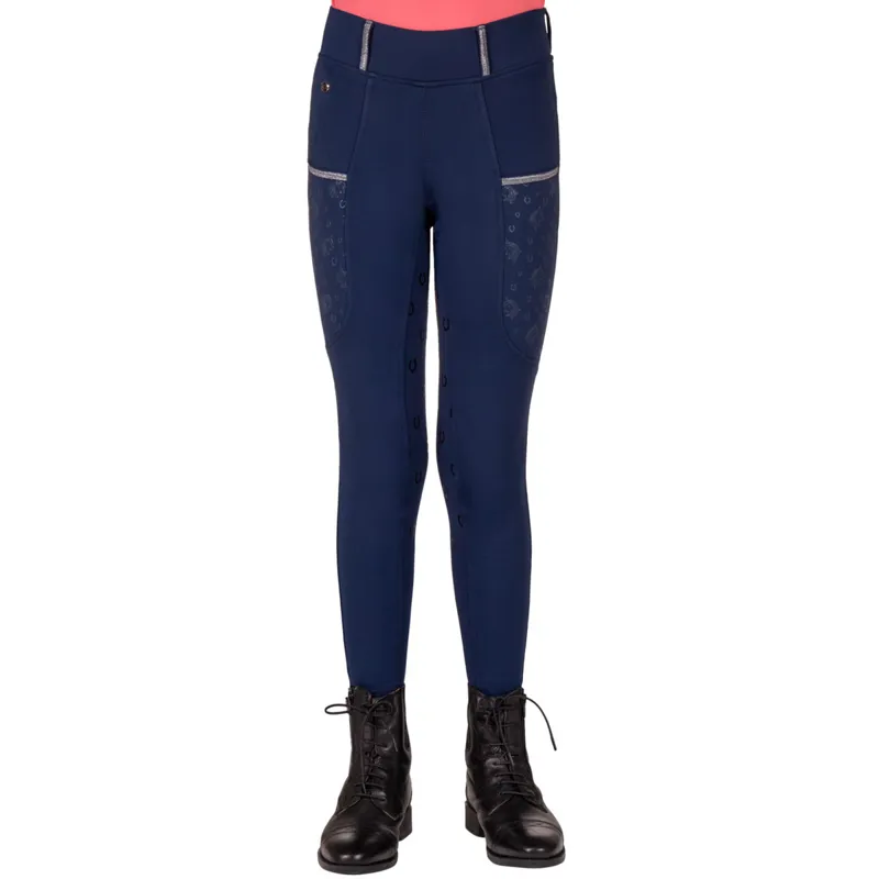 QHP Jaily Full Grip Junior Riding Tights - Evening Blue
