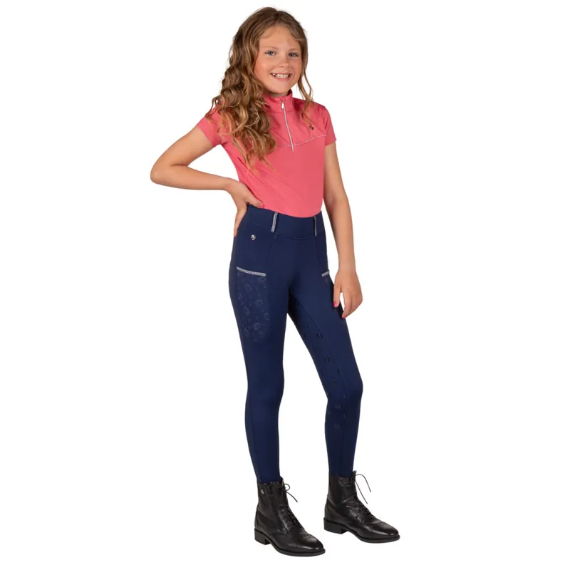 QHP Jaily Full Grip Junior Riding Tights - Evening Blue-7