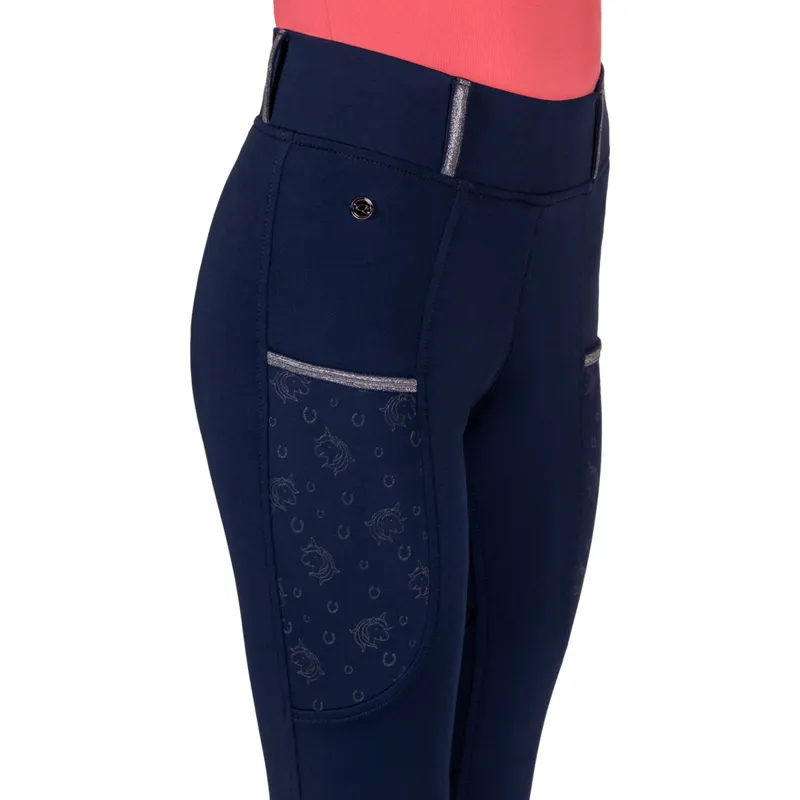 QHP Jaily Full Grip Junior Riding Tights - Evening Blue-5