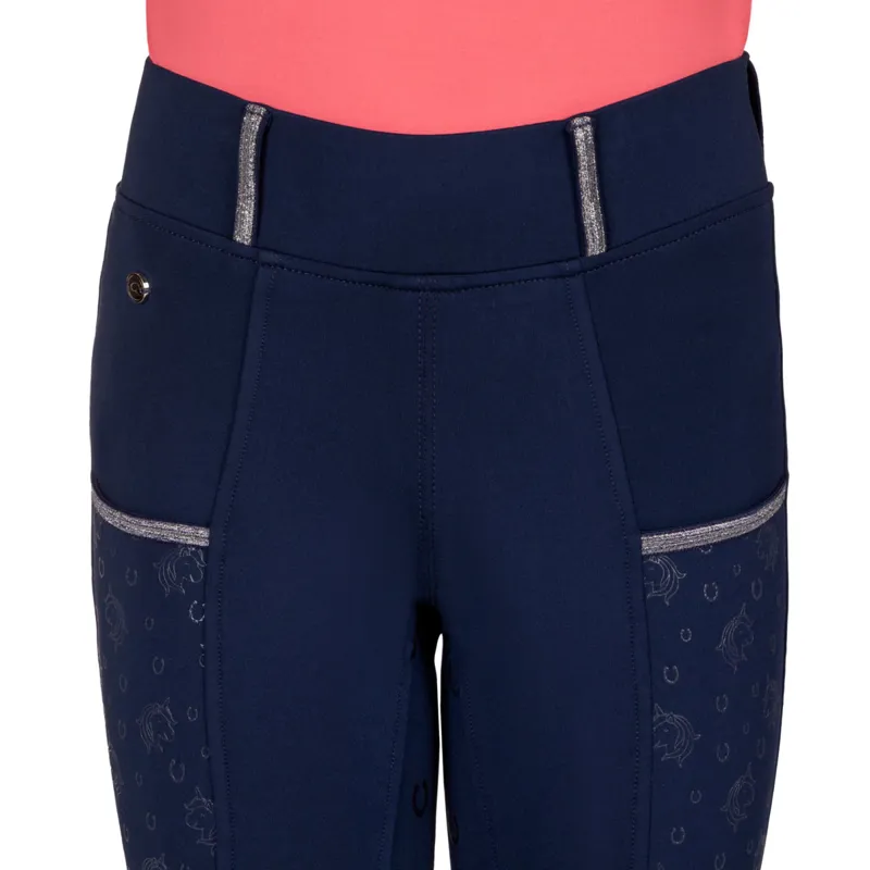 QHP Jaily Full Grip Junior Riding Tights - Evening Blue-3