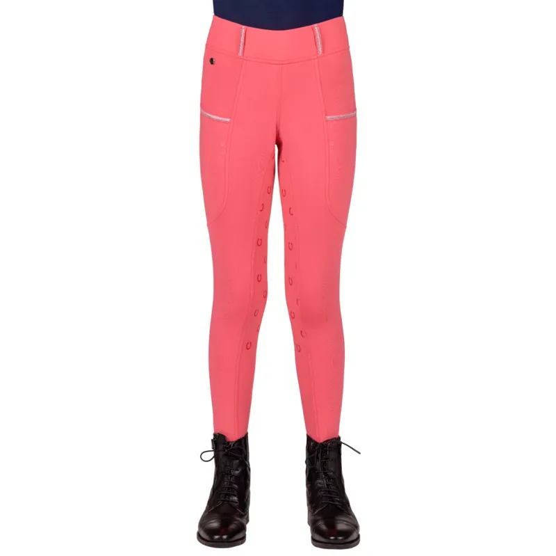 QHP Jaily Full Grip Junior Riding Tights - Pink