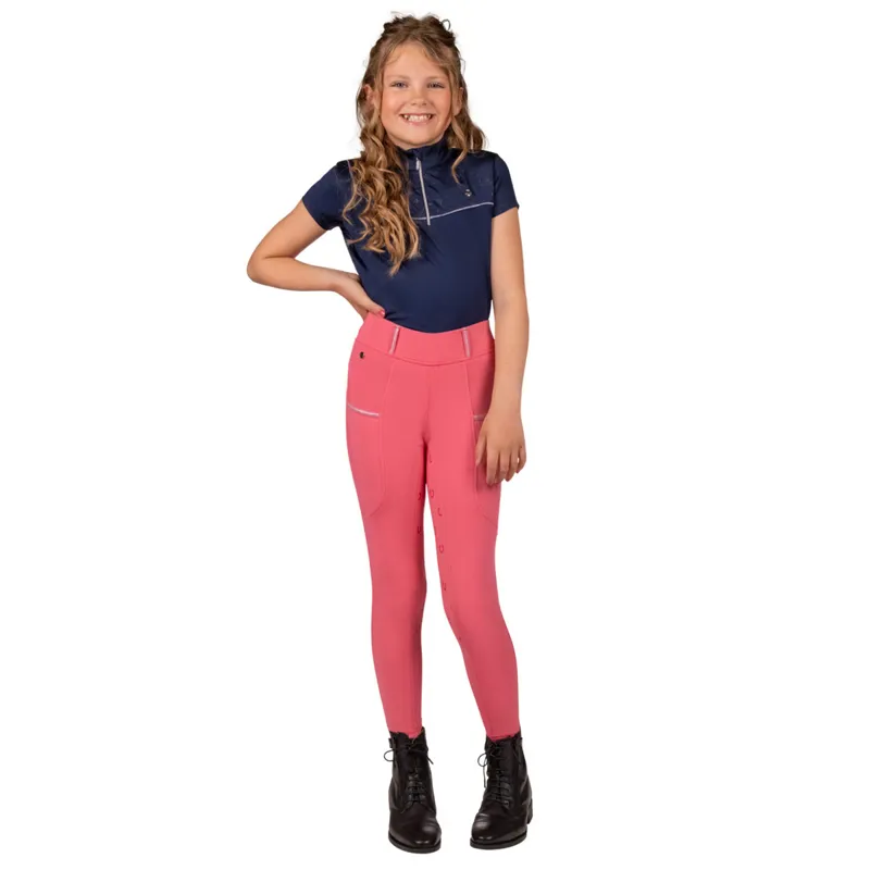 QHP Jaily Full Grip Junior Riding Tights - Pink-7