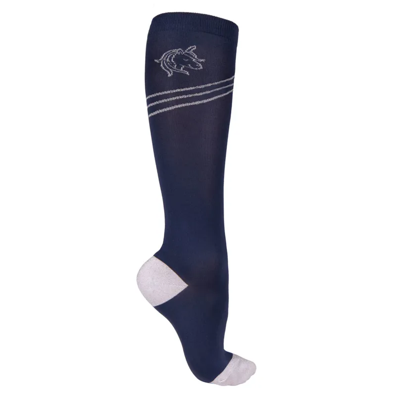 QHP Jaily Junior Riding Socks 2 Pack - Blue/Pink-2