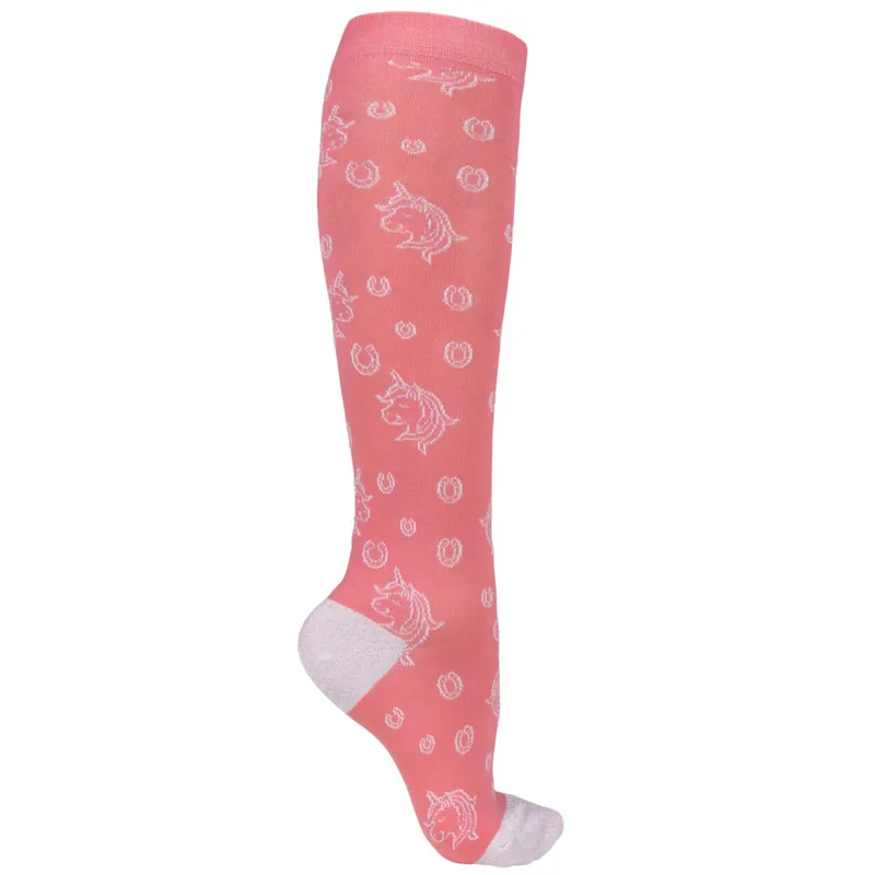 QHP Jaily Junior Riding Socks 2 Pack - Blue/Pink-1