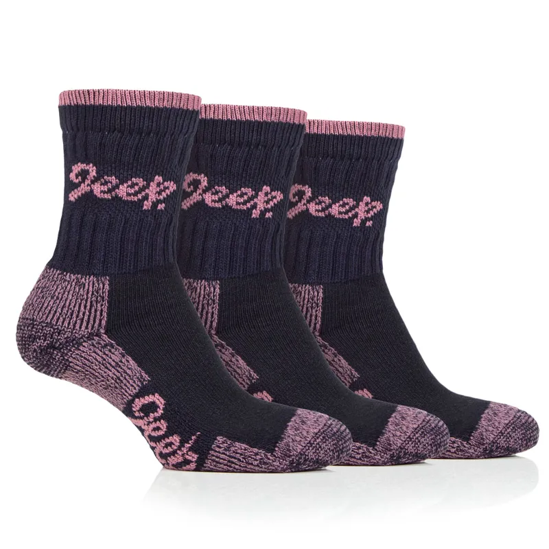 Jeep Luxury Ladies Boot Socks 3 Pack - Navy/Rose