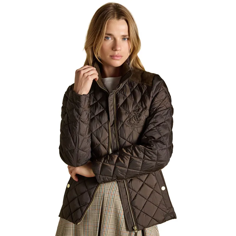 Joules Braemar Luxe Womens Diamond Quilted Coat - Chocolate Brown