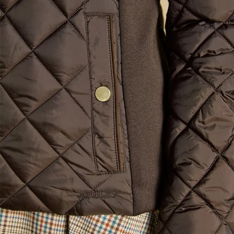 Joules Braemar Luxe Womens Diamond Quilted Coat - Chocolate Brown-6